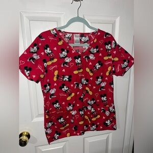 Disney Mickey Minnie 3 Pocket Scrubs Shirt Small